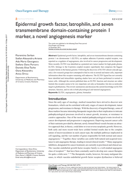 Epidermal Growth Factor, Latrophilin, and Seven Transmembrane Domain-Containing Protein 1 Marker, a Novel Angiogenesis Marker