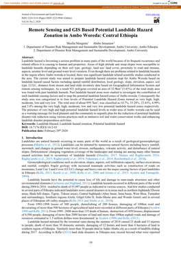 Remote Sensing and GIS Based Potential Landslide Hazard Zonation in Ambo Woreda: Central Ethiopia