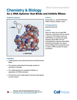 An L-RNA Aptamer That Binds and Inhibits Rnase