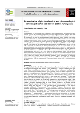 Determination of Physicochemical and Pharmacological Screening Of