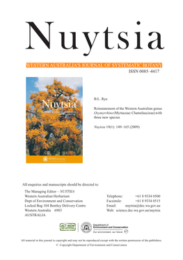 Nuytsia WESTERN AUSTRALIA's JOURNAL of SYSTEMATIC BOTANY ISSN 0085–4417