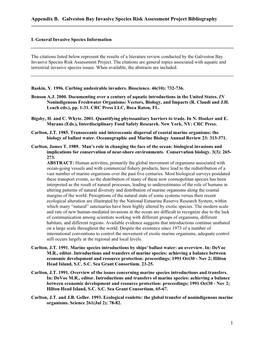 Appendix B. Galveston Bay Invasive Species Risk Assessment Project Bibliography