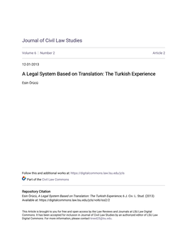 A Legal System Based on Translation: the Turkish Experience