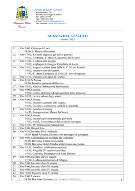 AGENDA DEL VESCOVO Ottobre 2015