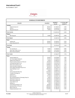 International Fund I As of October 31, 2017