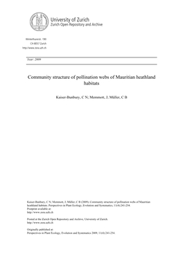 'Community Structure of Pollination Webs of Mauritian Heathland Habitats'
