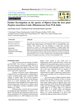 Further Investigation on the Species of Diptera from the Host Plant Zizyphus Mauritiana Lamk