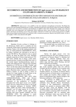 OCCURRENCE and DISTRIBUTION of Apple Mosaic Virus on HAZELNUT CULTIVARS in GIRESUN, TURKEY