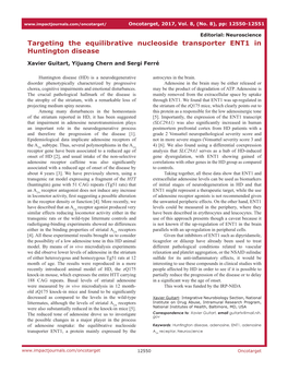 Targeting the Equilibrative Nucleoside Transporter ENT1 in Huntington Disease