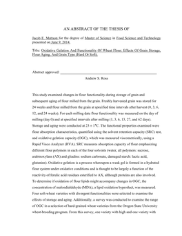 Oxidative Gelation and Functionality of Wheat Flour: Effects of Grain Storage, Flour Aging, and Grain Type (Hard Or Soft)