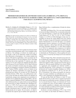 (Fabricius, 1775; Odonata: Libellulidae) Y De Ischnura Barberi Currie, 1903 (Odonata: Coenagrionidae) Para Baja California Sur, México