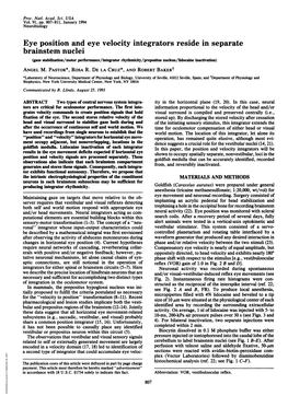 Brainstem Nuclei (Gaze Stabilization/Motor Performance/Integrator Rhythmicity/Prepositus Nudeus/Lidocaine Inactivation) ANGEL M