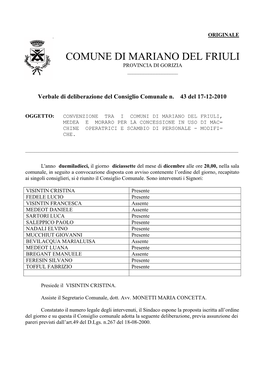 Comune Di Mariano Del Friuli Provincia Di Gorizia ______