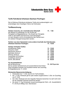 Tarife Fahrdienst Uhwiesen Dachsen Flurlingen Tarifberechnung