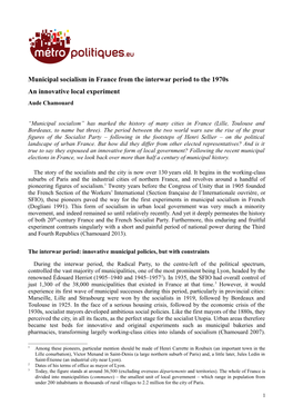 Municipal Socialism in France from the Interwar Period to the 1970S an Innovative Local Experiment Aude Chamouard