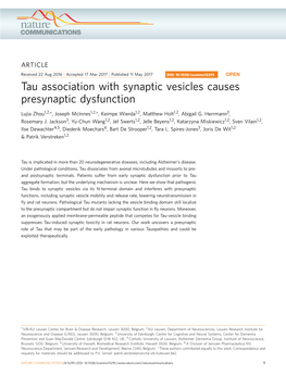 Tau Association with Synaptic Vesicles Causes Presynaptic Dysfunction