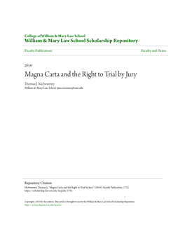 Magna Carta and the Right to Trial by Jury Thomas J