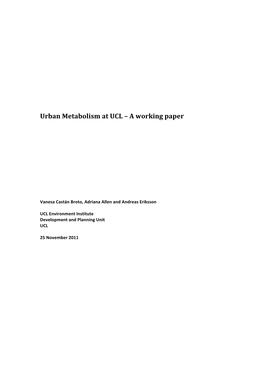 Urban Metabolism at UCL – a Working Paper