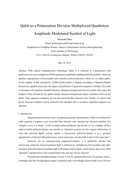 Qubit As a Polarization Division Multiplexed Quadrature Amplitude Modulated Symbol of Light