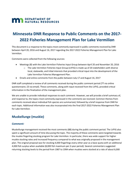 2022 Fisheries Management Plan for Lake Vermilion