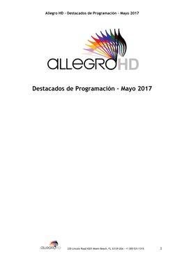 Destacados De Programación – Mayo 2017