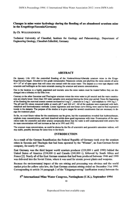 Changes in Mine Water Hydrology During the Flooding of an Abandoned Uranium Mine in the Erzgebirge/Saxonia/Germany