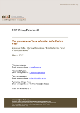 The Governance of Basic Education in the Eastern Cape