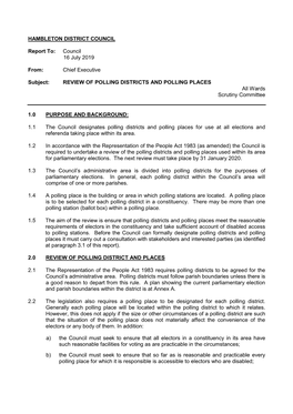 Council 16 July 2019 From: Chief Executive Subject: REVIEW of POLLING DISTRICTS and POLLIN