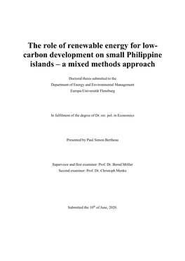 The Role of Renewable Energy for Low- Carbon Development on Small Philippine Islands – a Mixed Methods Approach