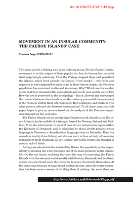 Movement in an Insular Community: the Faeroe Islands’ Case