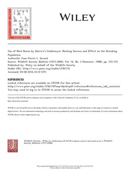 Use of Nest Boxes by Barrow's Goldeneyes: Nesting Success and Effect on the Breeding Population Author(S): Jean-Pierre L