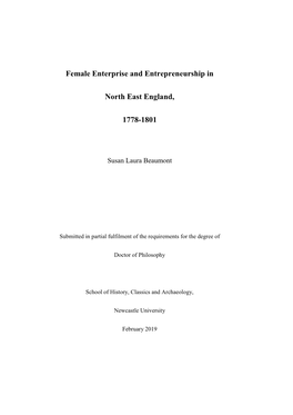 Female Enterprise and Entrepreneurship in North East England, 1778-1801