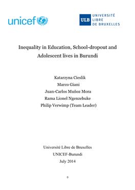 Inequality in Education, School-Dropout and Adolescent Lives in Burundi