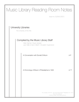 Music Library Reading Room Notes