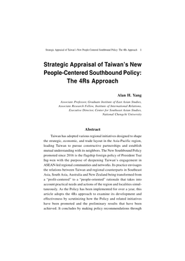 Strategic Appraisal of Taiwan's New People-Centered Southbound Policy: the 4Rs Approach