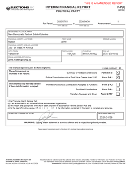 This Is an Amended Report This Is an Amended Report Political Contributions with a This Is an Amended Report S-A1 Total Value Greater Than $250 (20/06)