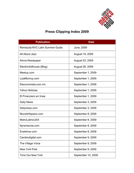 Press Clipping Index 2009