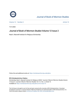 Journal of Book of Mormon Studies Volume 12 Issue 2