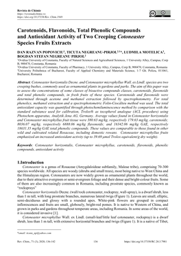 Carotenoids, Flavonoids, Total Phenolic Compounds and Antioxidant Activity of Two Creeping Cotoneaster Species Fruits Extracts