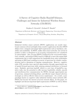 A Survey of Cognitive Radio Handoff Schemes