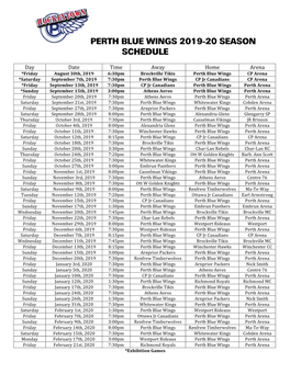 Perth Blue Wings 2019-20 Season Schedule