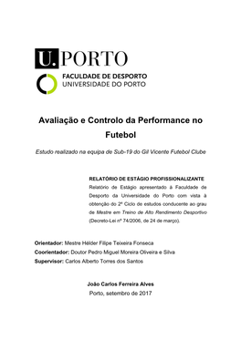 Avaliação E Controlo Da Performance No Futebol