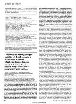 LETTERS to NATURE Lymphocytes Bearing Antigen- Specific Yo T -Cell