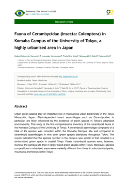 Fauna of Cerambycidae (Insecta: Coleoptera) in Komaba Campus of the University of Tokyo, a Highly Urbanised Area in Japan