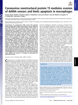 Coronavirus Nonstructural Protein 15 Mediates Evasion of Dsrna