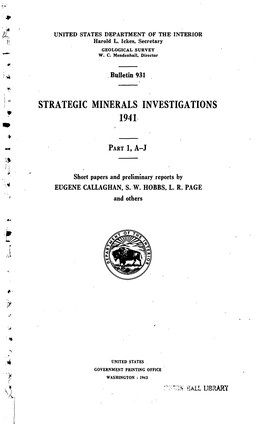 Strategic Minerals Investigations 1941