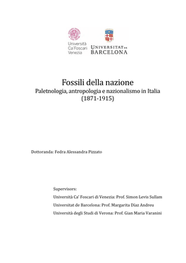 Fossili Della Nazione Paletnologia, Antropologia E Nazionalismo in Italia (1871-1915)