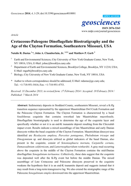 Cretaceous-Paleogene Dinoflagellate Biostratigraphy and the Age of the Clayton Formation, Southeastern Missouri, USA