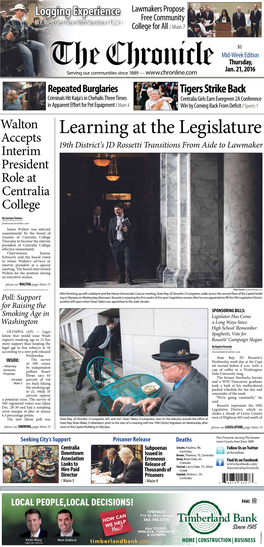 Learning at the Legislature Accepts Interim 19Th District’S JD Rossetti Transitions from Aide to Lawmaker President Role at Centralia College