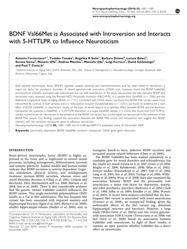 BDNF Val66met Is Associated with Introversion and Interacts with 5-HTTLPR to Influence Neuroticism